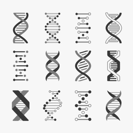 Dna. Helix cell gene structure bioinformatics spiral chromosomes research biology genetic engineering, vector technology molecule icon setのイラスト素材