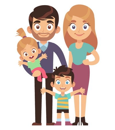 Young family. Mother and father with kids brother sister traditional relationship generation society flat vector character isolated illustrationのイラスト素材