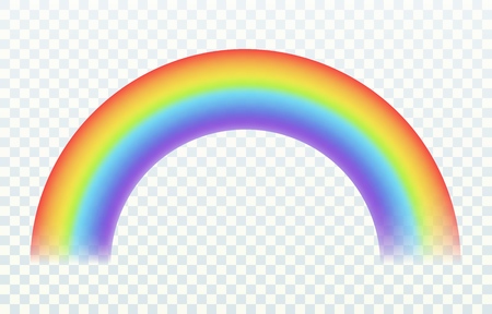 Realistic rainbow. Color arch joyful summer spring sky iridescent lights rain and sun spectrum effect isolated on transparent backgroundのイラスト素材
