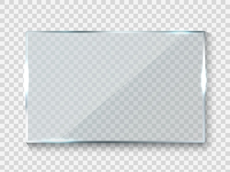 Reflecting glass banner. Gloss rectangle reflection 3d panel texture or clear window on transparent display background frameのイラスト素材