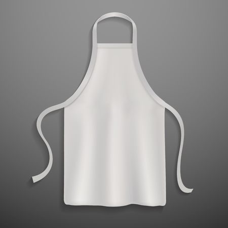 Chef apron. White culinary realistic 3d cloth apron chef uniform kitchen cotton cooking clothes isolated vector mockupのイラスト素材