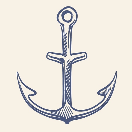 Vintage nautical anchor. Hand drawing marine old sketch adventure travel manuscript printのイラスト素材