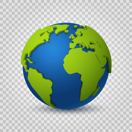 Globe 3d. Earth world map of green space planet. Global digital communication modern realistic sphere vector conceptのイラスト素材