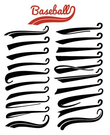 Text swooshes. Typography swishes tails for football or baseball sport team sign. Texting retro tail and decoration letter style calligraphic elements, underline design vector setのイラスト素材