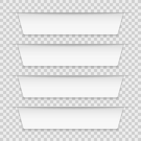 White tabbed labels. Blank infographic banners leaflet template, infographics ribbon tags. 3d business report vector timeline mockup, vivid paper elements with shadow for button web pageのイラスト素材