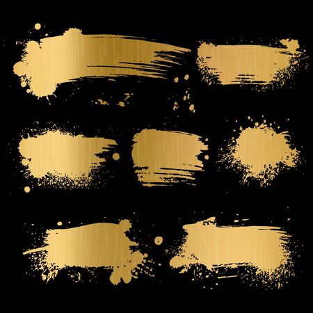 Gold grunge background. Black texture on golden foil paper for luxury glamour premium card vector trendy old paint brush art conceptのイラスト素材