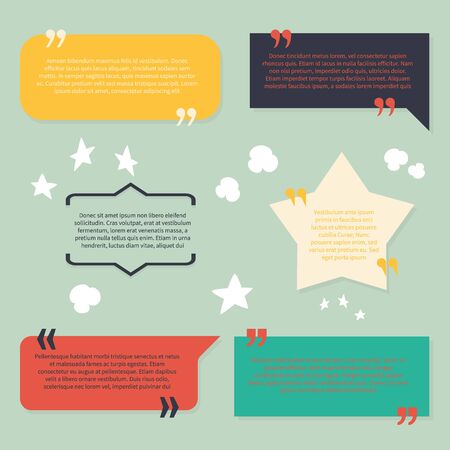 Text and quotes boxes. Design frame elements texting review information with citation quote vector quotation abstract bracket sentence speech symbols setのイラスト素材