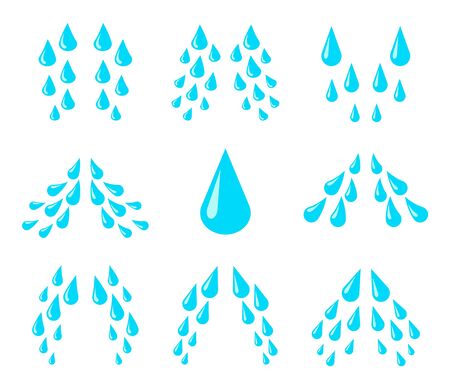 Cartoon tears. Cry, water and sweat drops, eye droplets. Teardrop rain, unhappy crying character emotion isolated vector drip comic setのイラスト素材