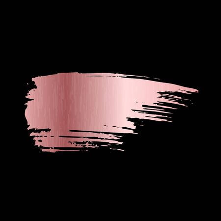 Pink grunge foil. Metallic texture foil rose brush paint sticker isolated on black background vector abstract shine business cardのイラスト素材