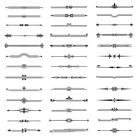 Vintage line separator. Decorative elegant retro fancy lines dividers frame border for text vector abstract hand drawn design calligraphic separated setのイラスト素材