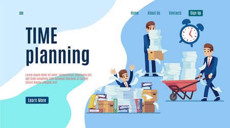 Time management landing. Stop unorganized work web page for effective business vector organizing of job technology conceptのイラスト素材
