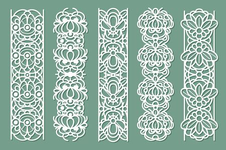 Lace borders. Seamless ornamental panels with floral pattern, cotton lace frames, decorative stripe with vintage ornate ornament vector abstract fabric ribbon setのイラスト素材