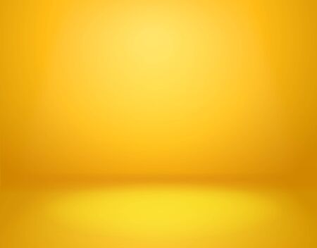 Yellow studio background. Empty vivid yellow studio room, modern workshop interior in perspective. Website wallpaper vector golden gradient spotlight mockupのイラスト素材