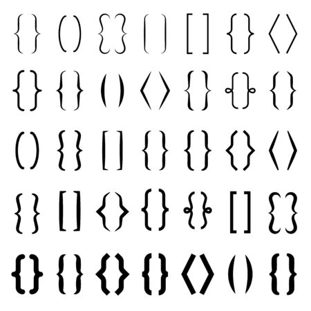 Bracket set. Curly calligraphic decorative line brackets for text accents and frame of ornament typography shapes vector illustrationのイラスト素材