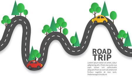 Road with pins. Winding road with pin pointer, trip and journey route, mobile navigation geotag planned way, craft design vector abstract travelling car conceptのイラスト素材