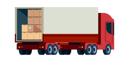 Delivery cargo truck. Loading transport with pallet vector flat carriage service illustrationのイラスト素材