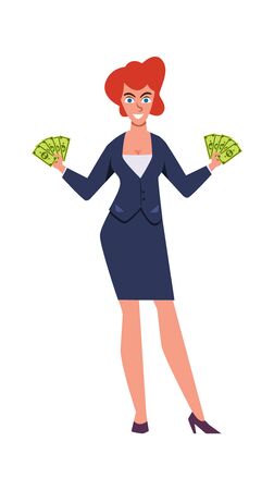 Rich woman. Success character with luxury expensive suit vector money and wealth conceptのイラスト素材
