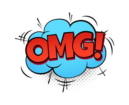 Cartoon speech bubble with OMG. Funny comic surprised tag expression vector vintage pop art balloon stickerのイラスト素材