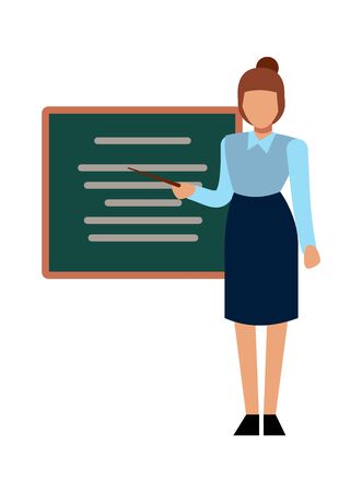 School teacher. Woman presenting or explaining in front of graphic board, vector cartoon education learning characterのイラスト素材