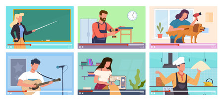 Video tutorials. Social media marketing, computer online learning, internet education, professional...