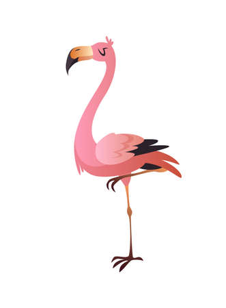 Pink flamingo. Cute colorful beautiful jungle or zoo cartoon bird, wildlife trendy exotic print. single isolated illustrationのイラスト素材
