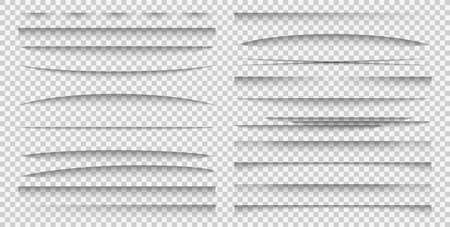 Shadow overlay effect. Realistic different forms paper divider mockup set poster or advertising banner shadows, separation of sheets frame template vector collection isolated on transparent backgroundのイラスト素材