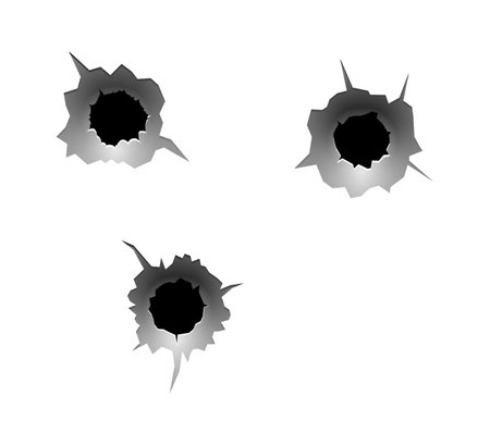 Realistic bullet traces. Circle bullets holes in metal wallのイラスト素材