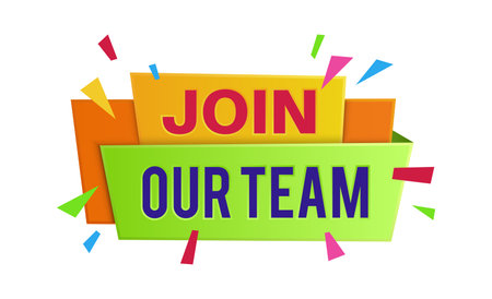 Join our team banner. Announcement vacancy, searching employee and recruiting talent worker bright geometric style poster, help wanted advertising badge.のイラスト素材