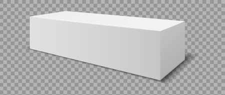 Realistic packaging toothpaste mockup. White blank rectangular medicine or cosmetics box for marketing branding, empty template angle view vector dentistry accessory isolated on transparent background.のイラスト素材
