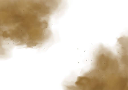 Dust sand cloud. Mud dust splashes, 3d dirty soil particles.のイラスト素材