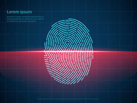 Fingerprint scanning. Digital authentication, checked identity verification thumbprint, biometric reader, laser technology. Smartphone id, poster with copy space vector conceptのイラスト素材