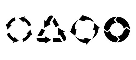 Recycling environmental labels. Black silhouette. Circle and triangle arrows. Bio garbage,...