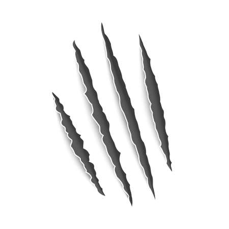 Marks claw. Scratches realistic claws, cat and tiger, wild lion and bear animals paws attack tracks. Halloween monster, horror symbol. Decoration collection. Vector isolated setのイラスト素材