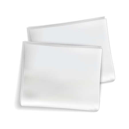 Mockup newspaper. Newsprint sheets blank, tabloid magazine with folded empty clean pages front view. Daily press paper journal template. Vector isolated realistic illustrationのイラスト素材