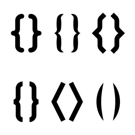 Bracket set. Curly calligraphic decorative line brackets. Quote box frame. Punctuation shapes for messages. Quotation element, icons vintage typography. Vector isolated collectionのイラスト素材