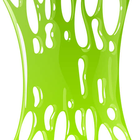 Mucus green. Toxic slime realistic. Bright glossy stretching liquid, abstract blot square background, spot of poison dribble, decoration single object. Cartoon isolated vector illustrationのイラスト素材