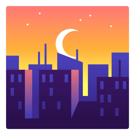 City landscape at twilight. Evening time street viewのイラスト素材