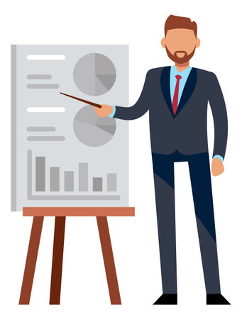 Businessman showing charts. Statistic presentation or meeting reportのイラスト素材