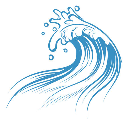 Water splash symbol. Sea wave curl in sketch line styleのイラスト素材