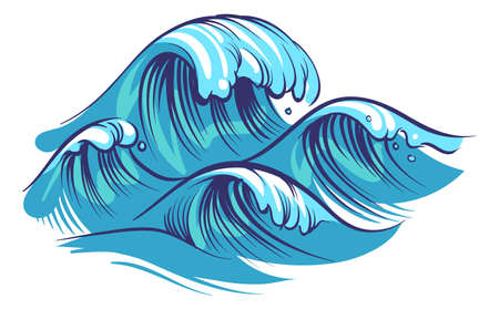 Hand drawn sea waves. Stormy weather and strong wind symbolのイラスト素材