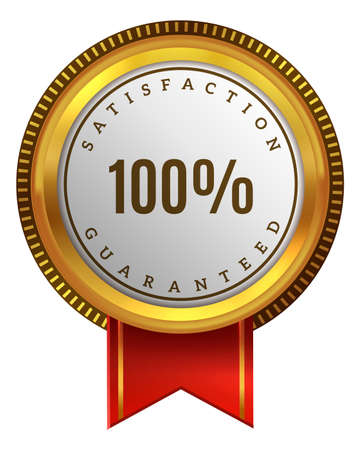 Satisfaction guarantee badge with red ribbon. High quality labelのイラスト素材