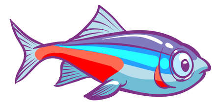 Neon tetra fish. Cartoon freshwater aquarium animalのイラスト素材
