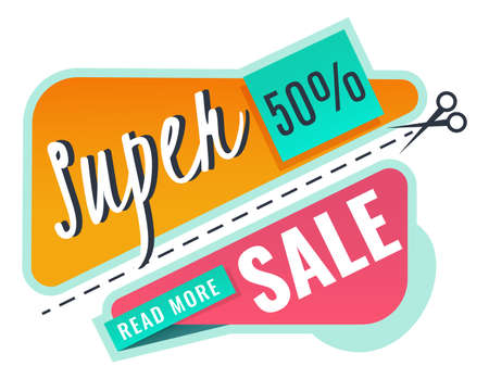 Super sale banner. Promo sticky paper ribbonのイラスト素材