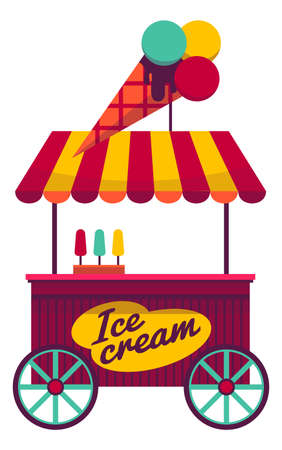 Ice cream stand. Cute street cart with waffle cone on roofのイラスト素材