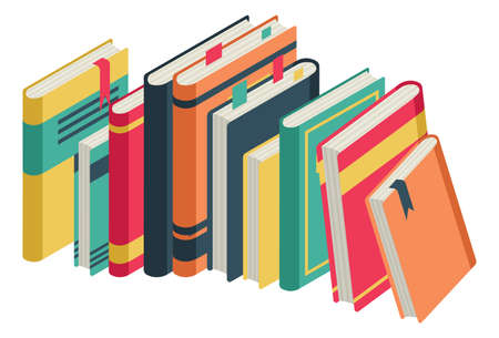 Row of books. Home library with different color coversのイラスト素材