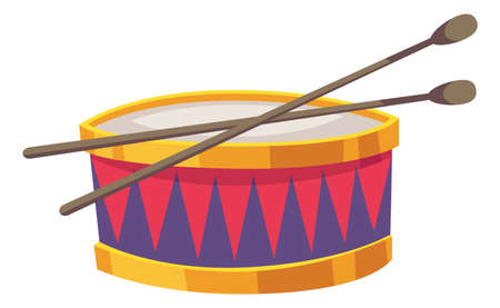 Cartoon drum. Rythm music instrument with wooden sticksのイラスト素材