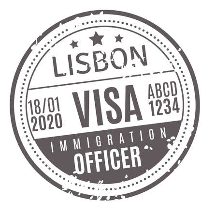 Lisbon travel visa. Round grunge passport stampのイラスト素材
