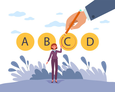 Preparation for test or exam. Educational course, teaching method, examination in school, college or on work, woman learning lessons, Internet quiz or survey vector cartoon flat conceptのイラスト素材