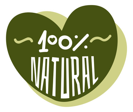 Natural product badge. Green eco heart stickerのイラスト素材