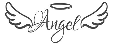 Angel doodle. Flying wings logotype. Heaven symbolのイラスト素材